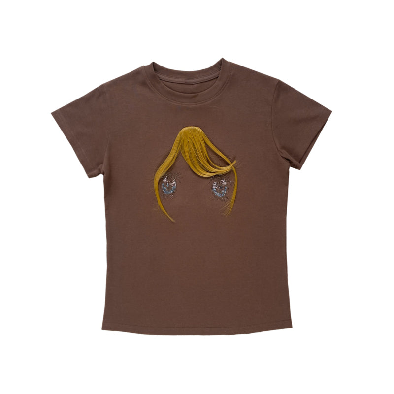 Big Eye Rhinestone Bangs Wig Tee