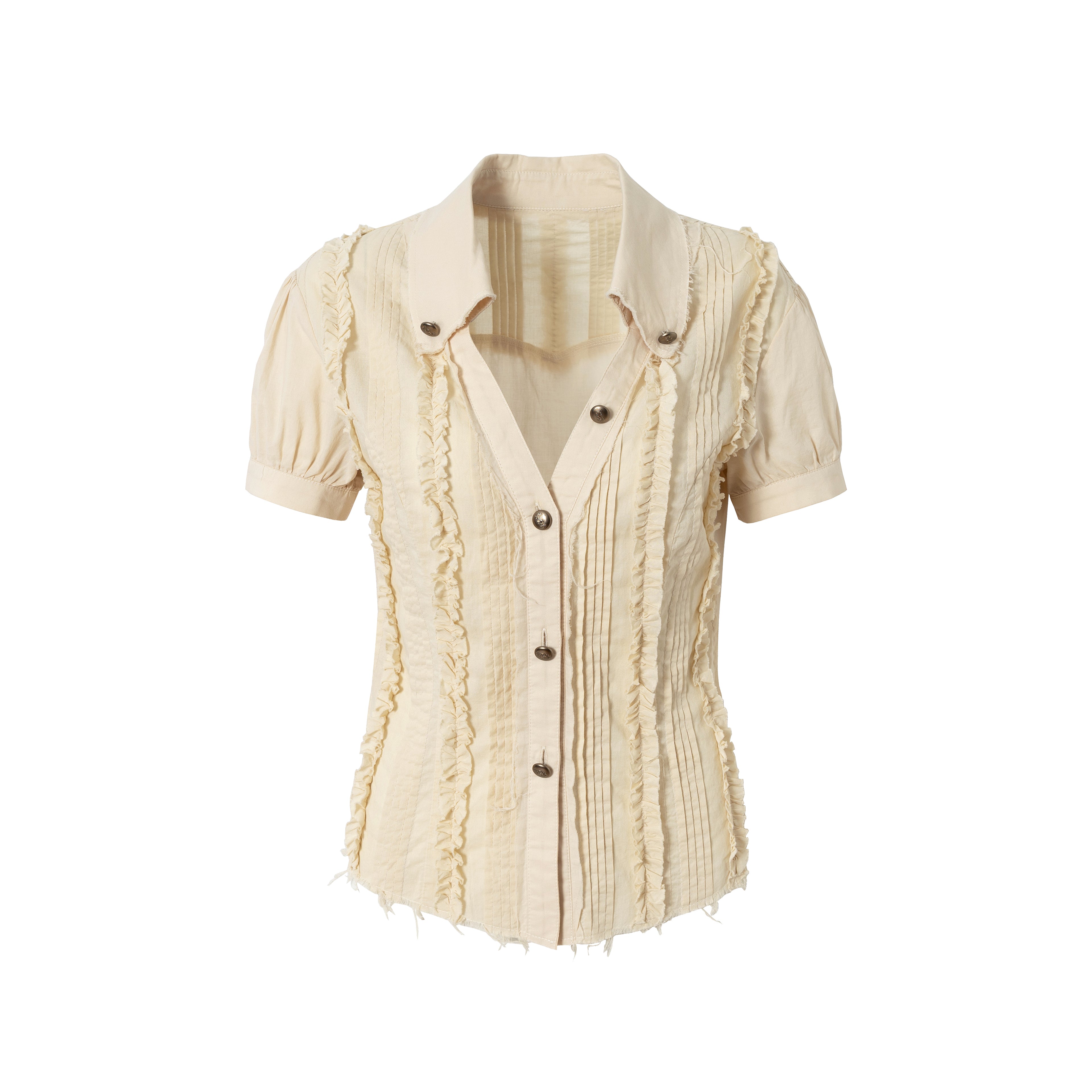Lace V-Neck Puff Short/Long Sleeve Shirt
