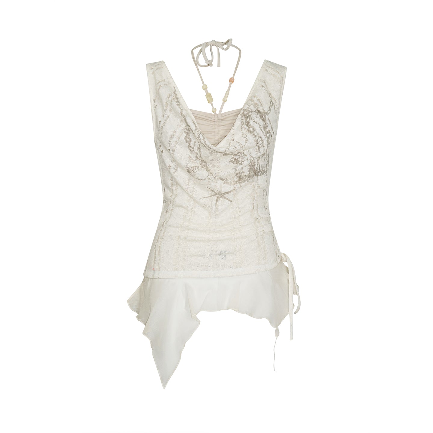 Beaded Chiffon Cut-Out Draped Neck Shell Top