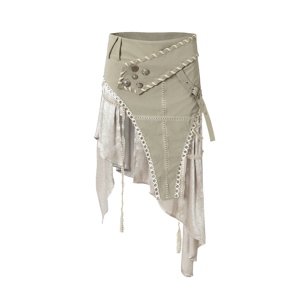 Asymmetric Leather Satin Long Skirt