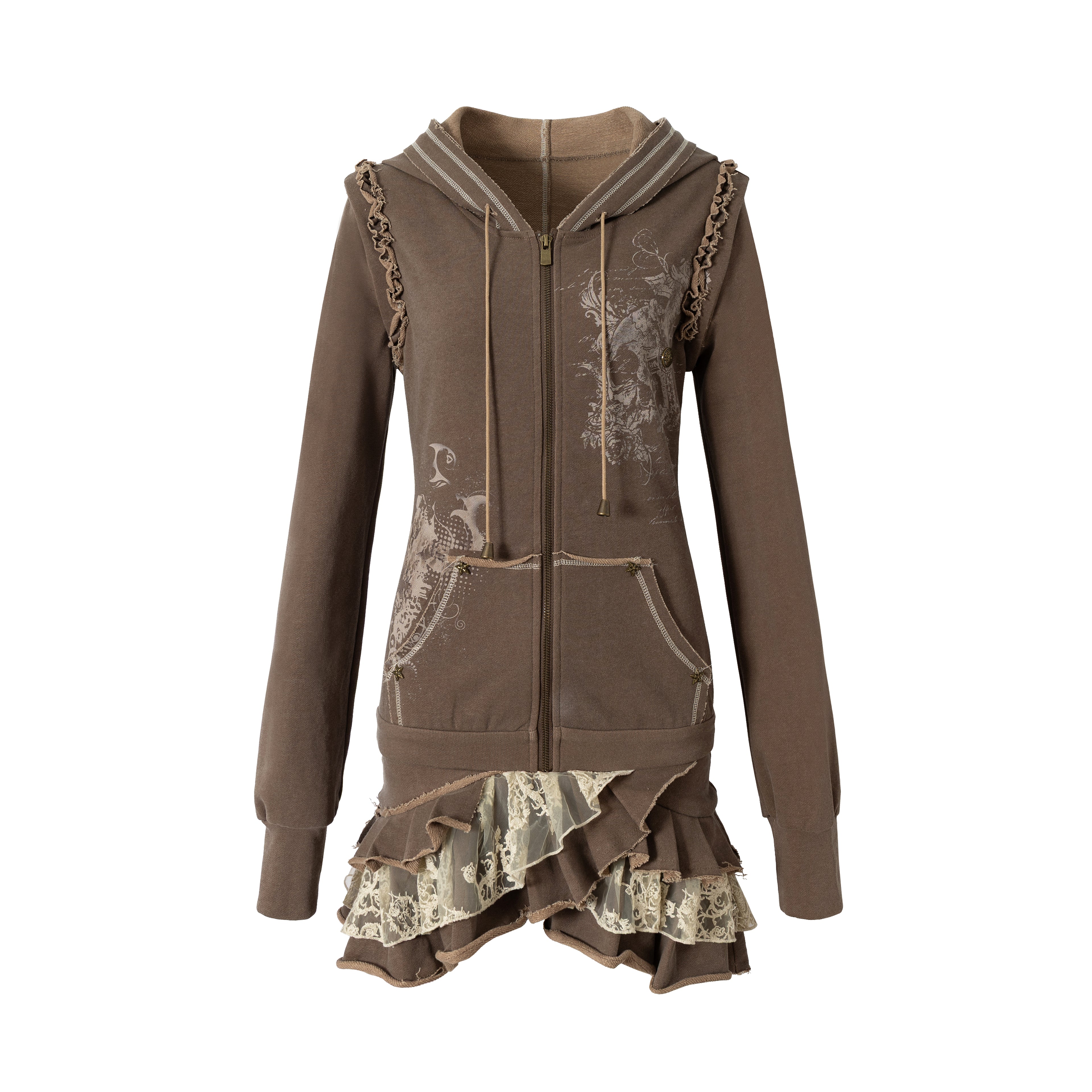 Y2K Print Detachable Hooded Sweatshirt Dress