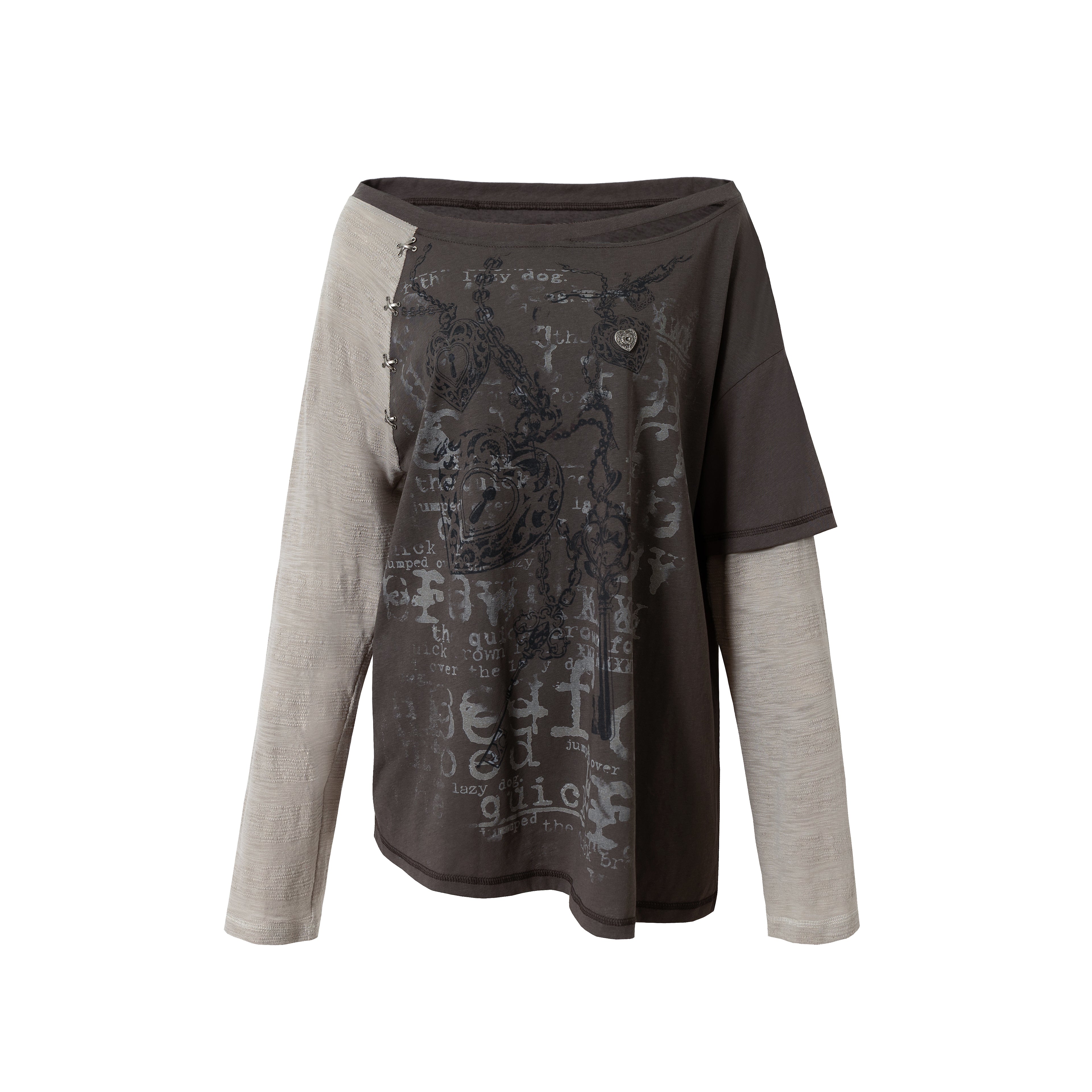 Distressed Fake Two-Piece Off-Shoulder Long Sleeve Top