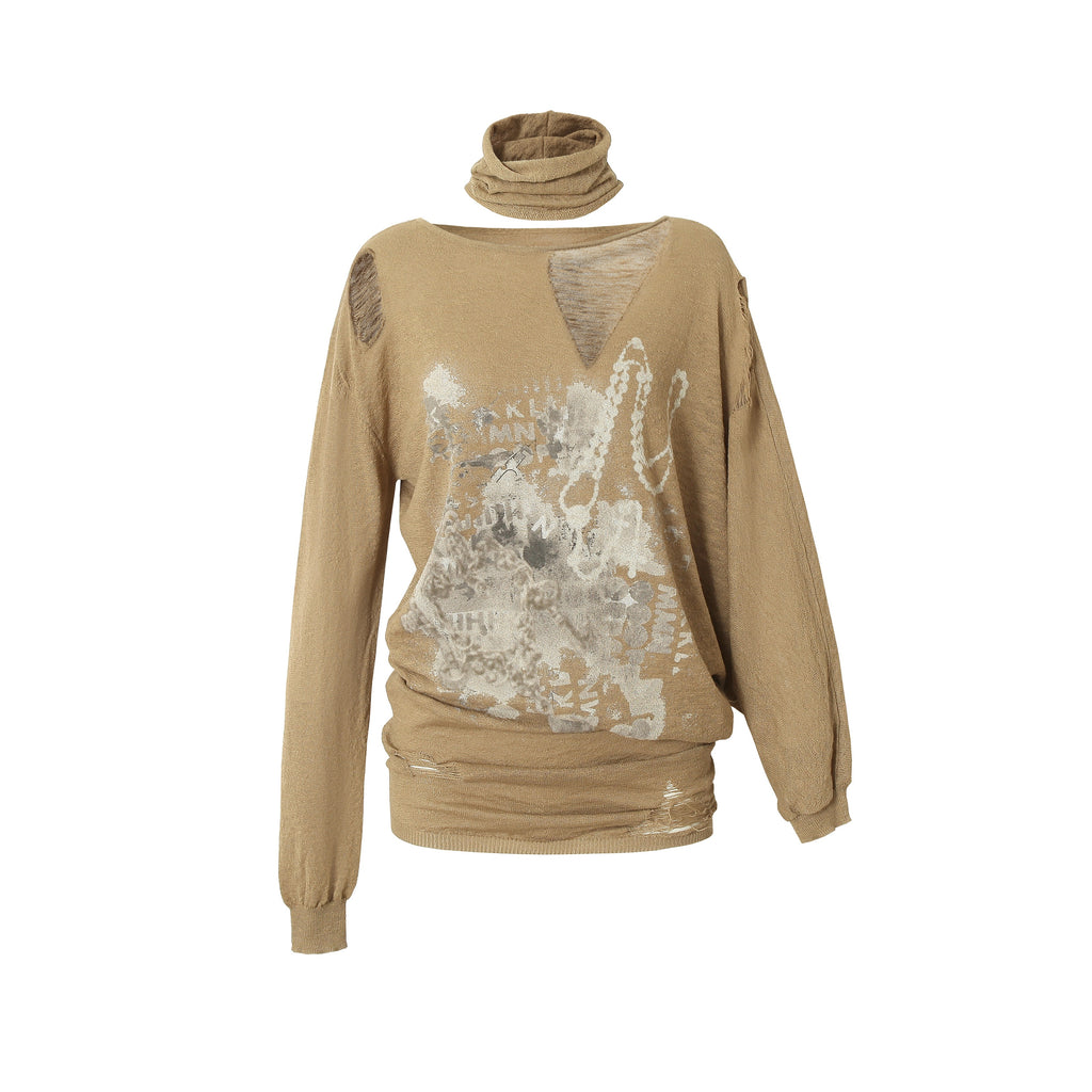 Distressed Off-Shoulder Loose Knit Sunshirt