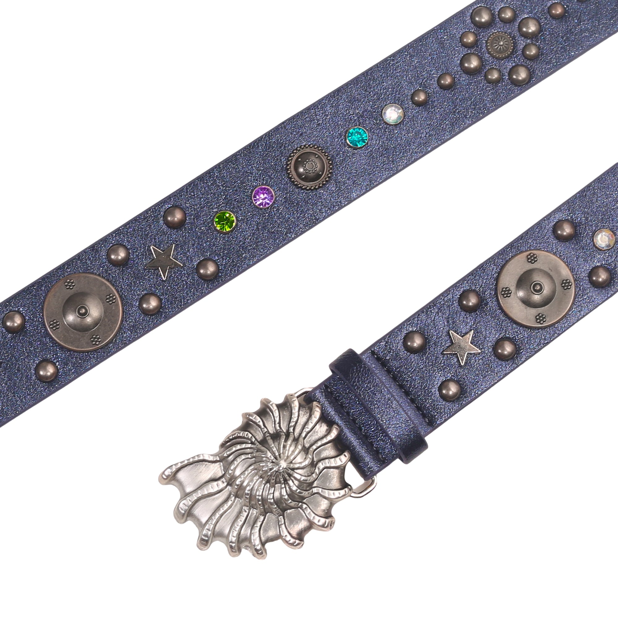 Shell Buckle Crystal Studded Belt