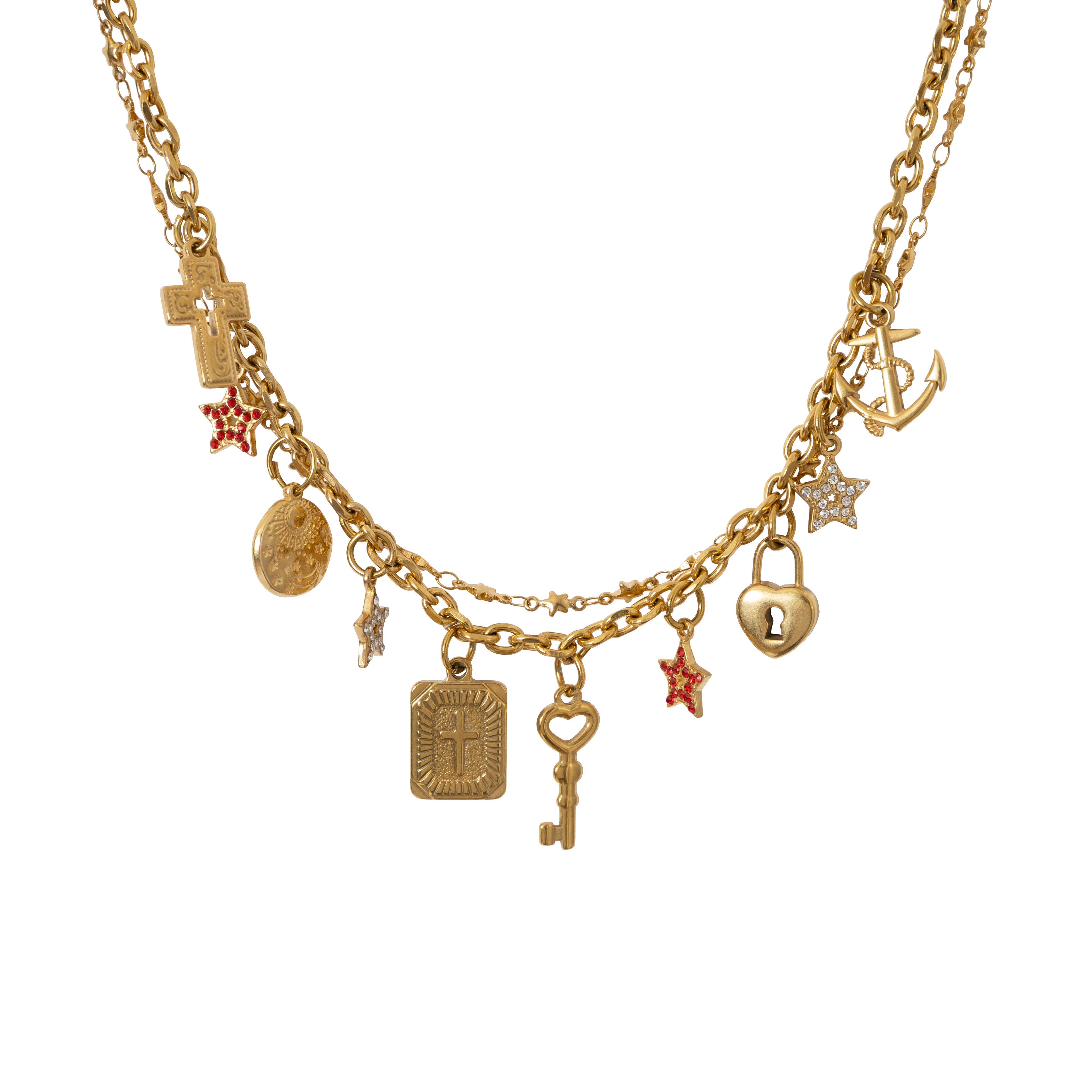 Heart Cross Rhinestone Multi-Layer Necklace/Waist Chain