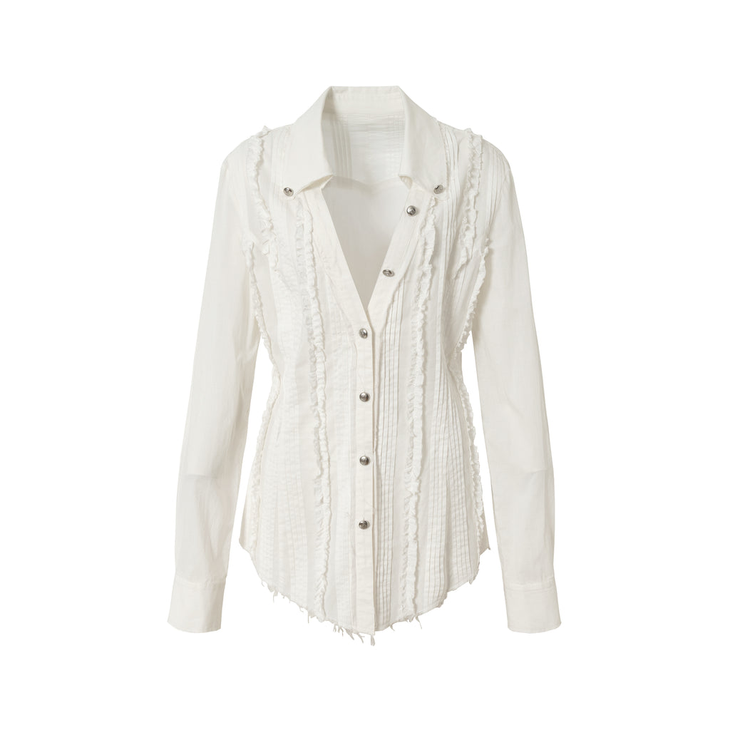 Lace V-Neck Puff Short/Long Sleeve Shirt