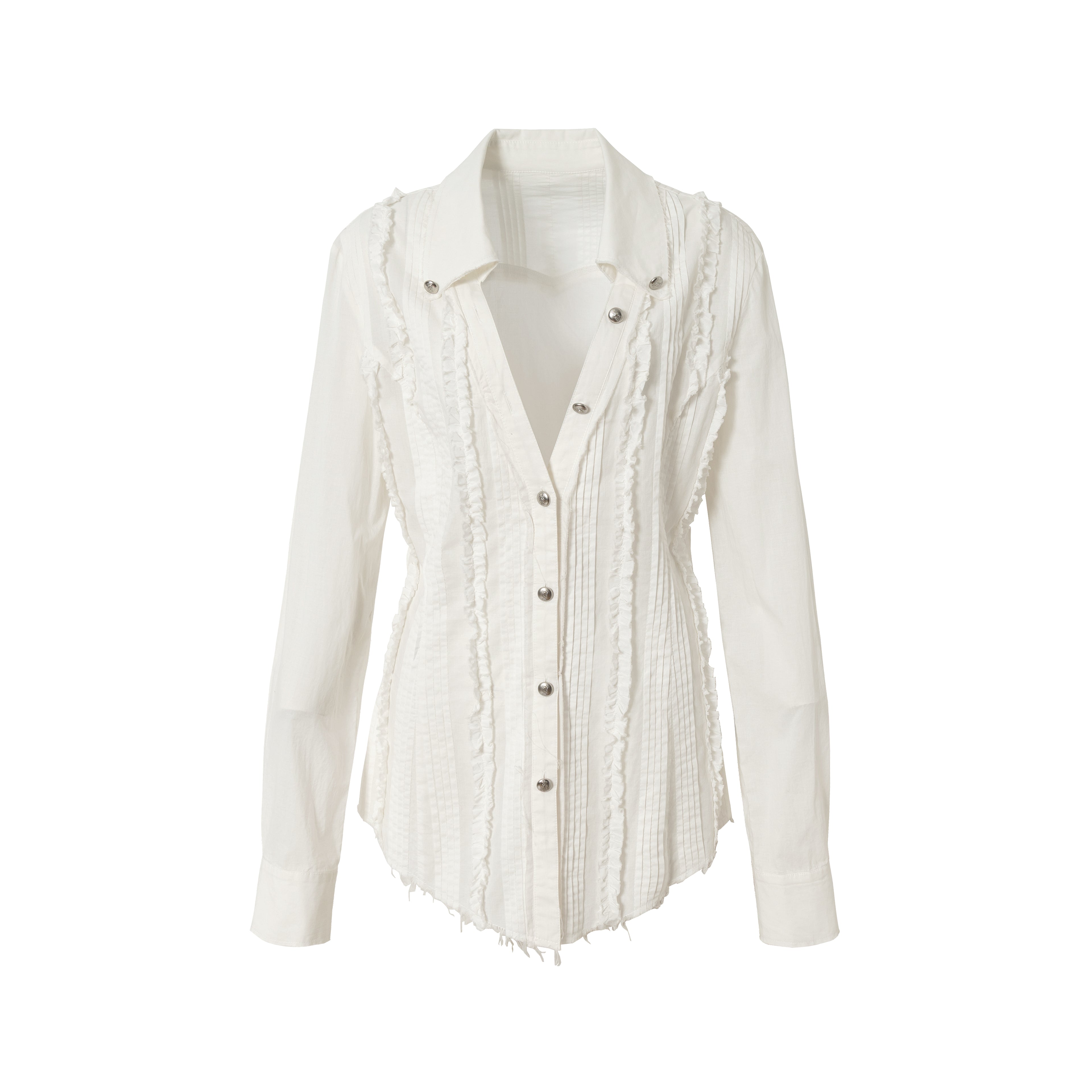 Lace V-Neck Puff Short/Long Sleeve Shirt