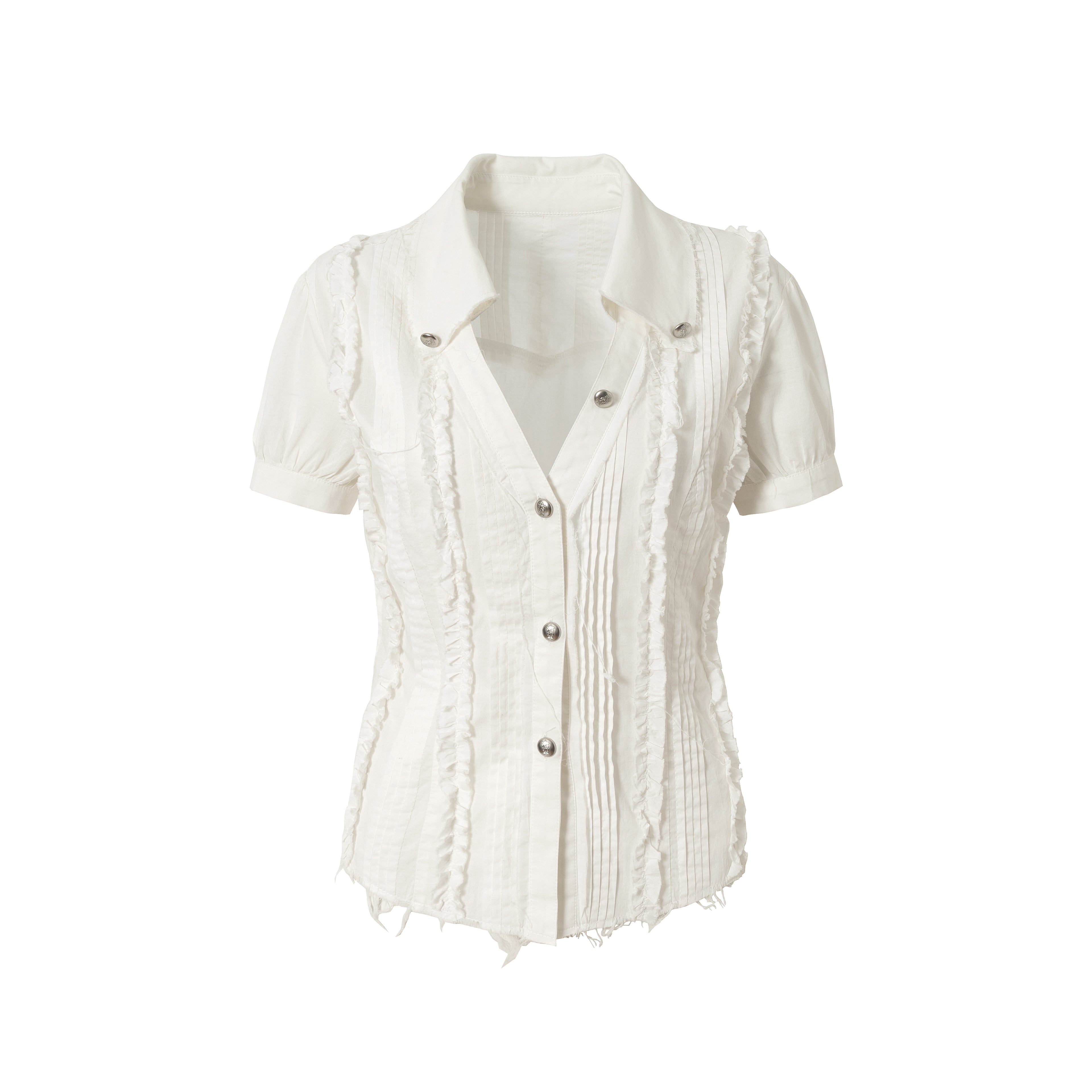 Lace V-Neck Puff Short/Long Sleeve Shirt
