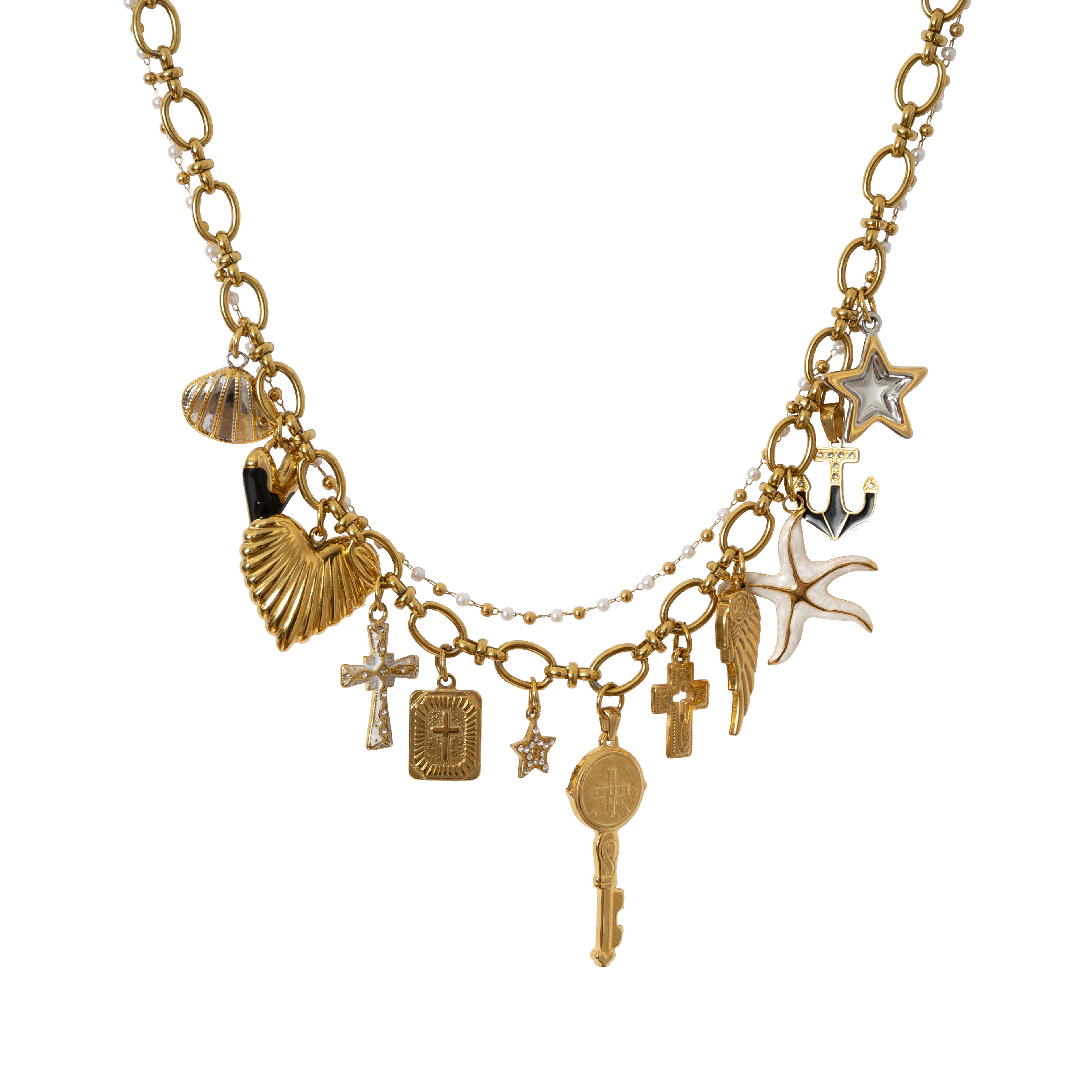 Heart Cross Rhinestone Multi-Layer Necklace/Waist Chain