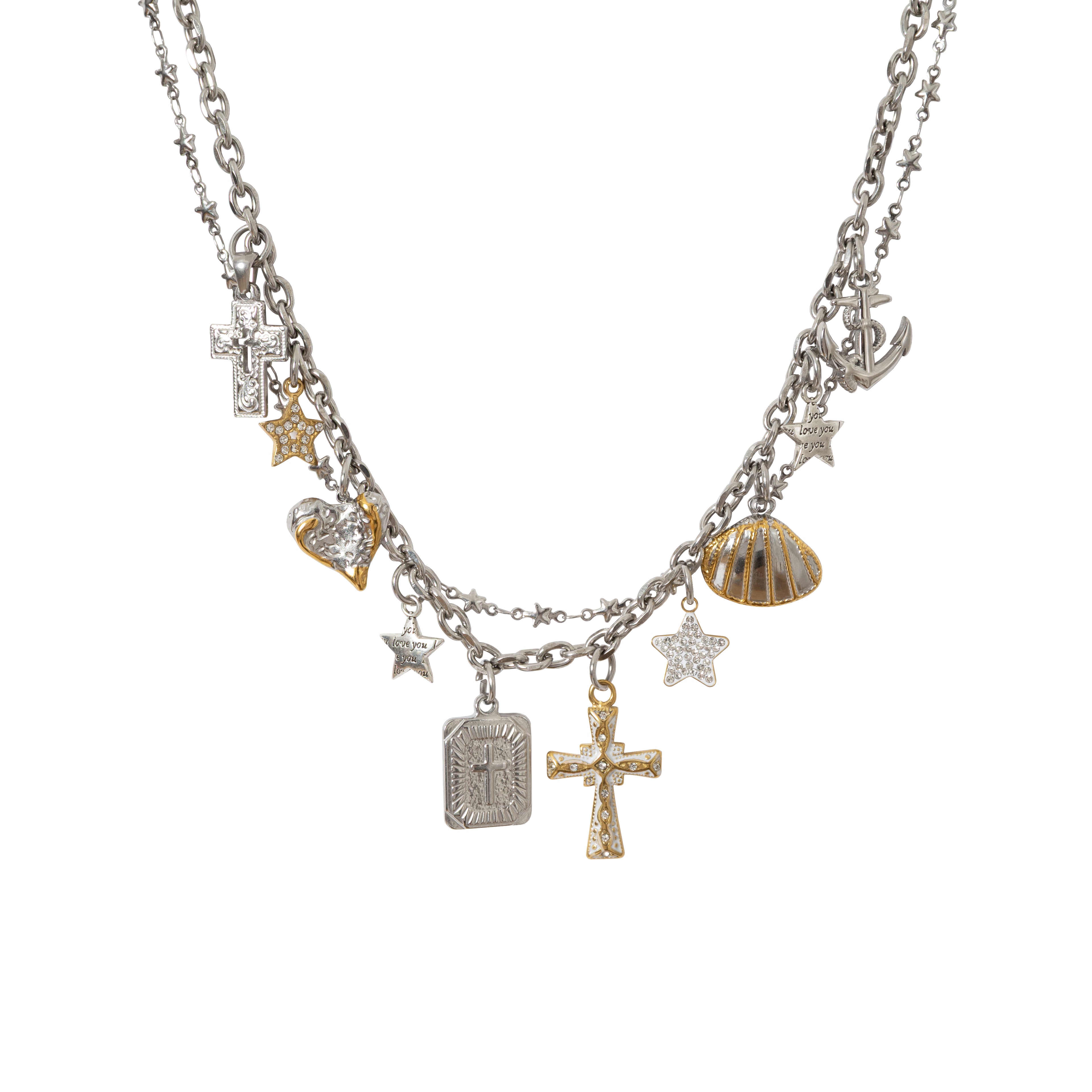 Heart Cross Rhinestone Multi-Layer Necklace/Waist Chain